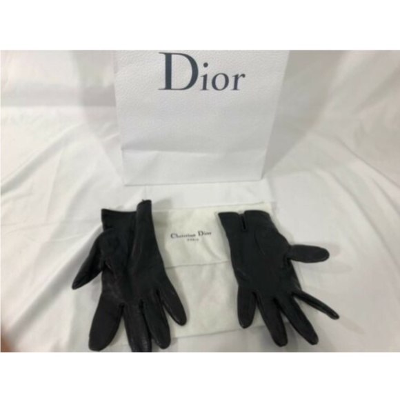 Christian Dior Womens Gloves Black Leather Cotton - Picture 5 of 12